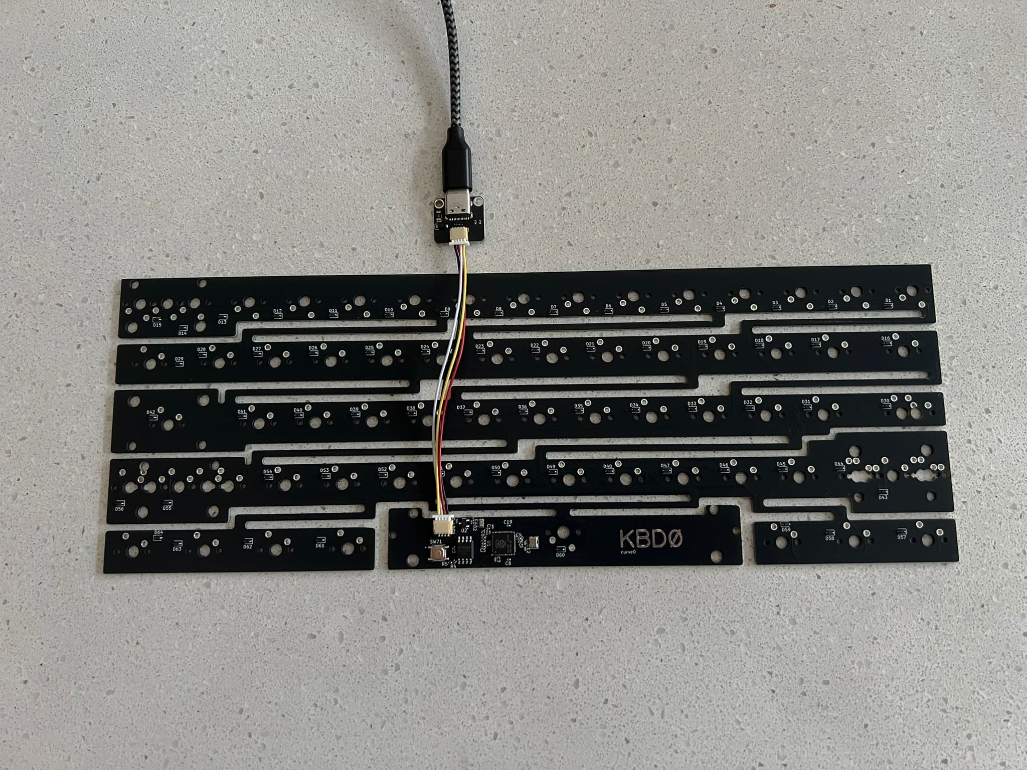 PCB, SH cable and USB-C cable all connected